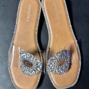 TOP Moda Tan Crystal Embellished Sandals